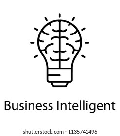 
Human brain inside sparkling light bulb, creative idea icon
