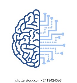 Human brain integrated with a circuit board. Artificial intelligence and technology advancement. Technical innovation and future technology. Top view.