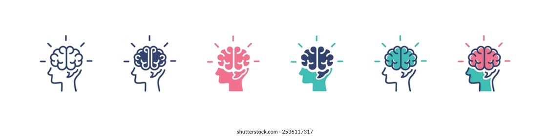 human brain intelligence thinking icon set brainstorm business solution head mind vector artificial innovation idea signs illustration