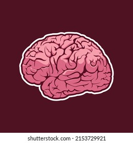 Human brain. Internal organs, anatomy, vector cartoon flat icon illustration isolated on dark red background.