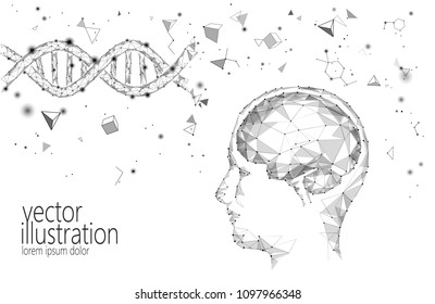 Human brain IQ smart business concept. E-learning nootropic drug supplement DNA medicine neuroscience braingpower. Brainstorm creative idea project work low poly polygonal vector illustration