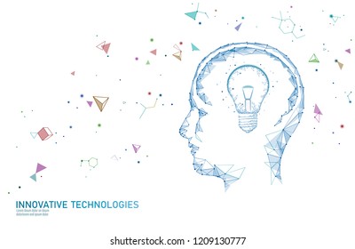 Human brain IQ smart business concept. E-learning nootropic drug supplement braingpower. Brainstorm creative idea project work low poly polygonal vector illustration art