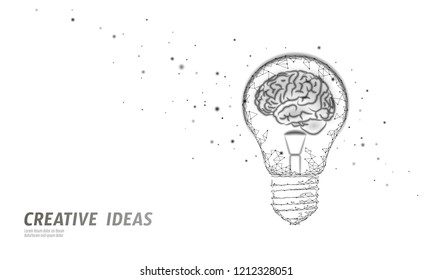 Human brain IQ smart business concept. E-learning nootropic drug supplement braingpower. Brainstorm creative idea project work low poly polygonal vector illustration