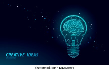 Human brain IQ smart business concept. E-learning nootropic drug supplement braingpower. Brainstorm creative idea project work low poly polygonal vector illustration