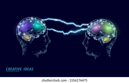Human brain IQ smart business concept. E-learning nootropic drug supplement braingpower. Brainstorm creative idea project work low poly polygonal vector illustration
