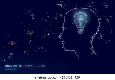 Concepto de negocios inteligente de CI del cerebro humano. El aprendizaje electrónico de fármacos nootrópicos complementa el poder cerebral. Brainstorm idea creativa proyecto trabajo de baja poligona ilustración vectorial