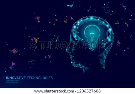 Human brain IQ smart business concept. E-learning nootropic drug supplement braingpower. Brainstorm creative idea project work low poly polygonal vector illustration