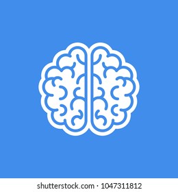 Human Brain Isolated on Blue Background. Flat Design Style. Mind Logo. Human Organ Icon. Creative Thinking Vector Concept
