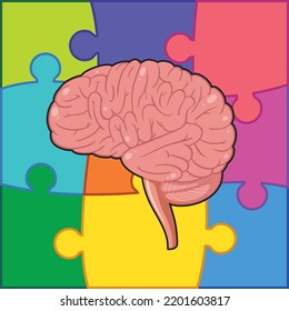 Human brain with jigsaw puzzle background illustration