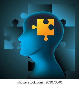 Human brain and jigsaw puzzle. Vector illustration