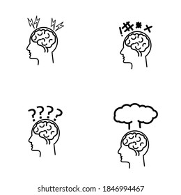 El cerebro humano y los tipos de trastornos en la cabeza. Icono vectorial aislado
