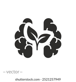 cérebro humano com ícone de árvore folha, saúde mental, ajuda psicologia, ilustração vetor plana