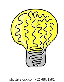 Human brain and light bulb, creativity concept. Symbol of idea, creativity and mind. Vetor, illustration.