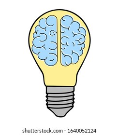 human brain in a light bulb. idea concept. vector illustration.