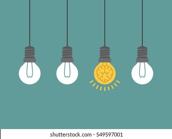 Human brain as light bulb lamp, Creative idea Inspiration concept, Flat style vector illustration EPS 10.