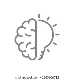 Human brain with light bulb line icon. Creative idea, brainstorm, thinking symbol