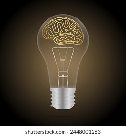 Human Brain in Lightbulb. Brainstorm, Creativity and Thinking Idea Concept. Vector Illustration. 