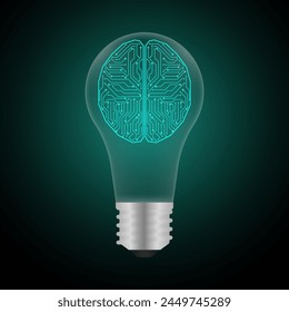 Human Brain in Lightbulb. Brainstorm, Creativity and Thinking Idea Concept. Vector Illustration. 