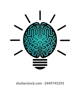 Human Brain in Lightbulb. Brainstorm, Creativity and Thinking Idea Concept. Vector Illustration. 