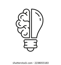 Icono de línea de concepto de ideas creativas para cerebro humano y bombilla de luz. Inspiración bombilla, conocimiento, símbolo lineal de solución inteligente. Signo de esquema de innovación. Stroke editable. Ilustración de vectores aislados.