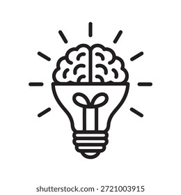 human Brain lightbulb icon. Creative idea icon with light bulb and brain. brain lightbulb icon for social media app and web design.