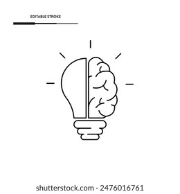 Human Brain And Lightbulb Icon Vector Design.