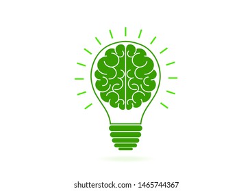 Human brain in lightbulb idea concept flat icon isolated on white background vector illustration