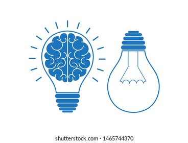 Human brain in lightbulb idea concept flat icon isolated on white background vector illustration