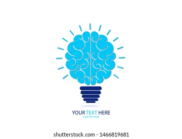 Human brain in lightbulb idea concept flat icon isolated on white background vector illustration