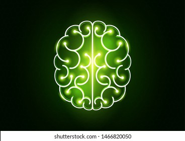 Human brain in lightbulb idea concept flat icon isolated on white background vector illustration