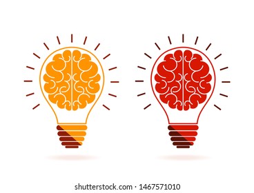 Human brain in lightbulb idea concept flat icon isolated on white background vector illustration