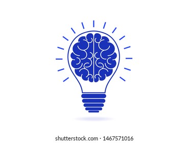 Human brain in lightbulb idea concept flat icon isolated on white background vector illustration