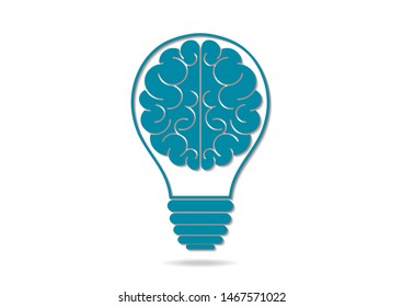 Human brain in lightbulb idea concept flat icon isolated on white background vector illustration