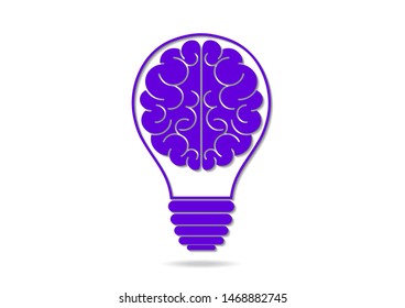 Human brain in lightbulb idea concept flat icon isolated on white background vector illustration