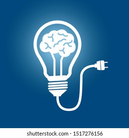 Human brain in lightbulb idea concept flat icon isolated vector