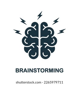Human Brain with Lightning, Brainstorming Concept Silhouette Icon. Brainstorm Glyph Pictogram. Think about Creative Idea Solid Sign. Intellectual Process Symbol. Isolated Vector Illustration.