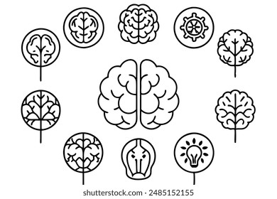 Human brain line art design illustration neural pathways