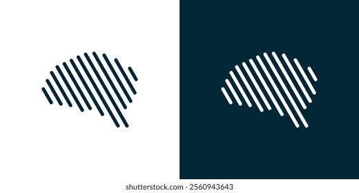 Human brain line art and distance logo, unique human brain logo