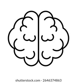 Human brain line art icon isolated on a white background. Minimalist vector illustration perfect for healthcare, neurology, medicine, education, scientific presentations, mental health, research etc