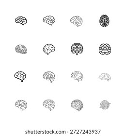 Human Brain Line Art Icon Set Outline Vector and Illustration