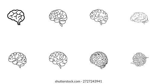 Conjunto de iconos de arte de línea de cerebro humano Vector e ilustración