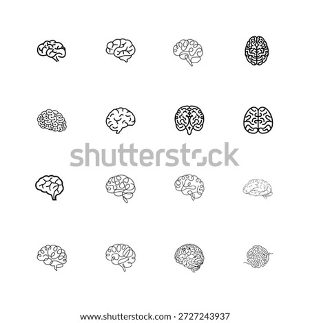 Human Brain Line Art Icon Set Outline Vector and Illustration