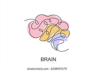 Human Brain in Line Art. line icon-continuous line drawing. Editable stroke.