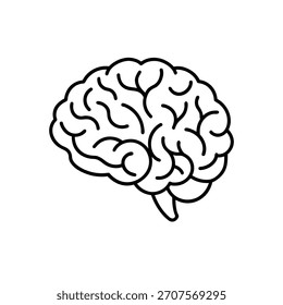 Human Brain Line Drawing in Black and White – Minimal Neuroscience Illustration for Medical Education, Psychology, and Anatomy