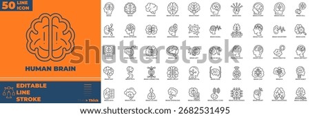 Human Brain Line Editable Icons set. Vector illustration in modern thin line style of Human Brain icons: brain, neuron, cortex, etc