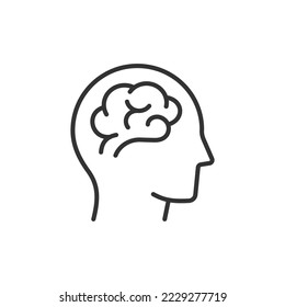 Icono de línea cerebral humana sobre fondo blanco. Trazo editable. Ilustración vectorial.