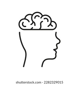 Human Brain Line Pictogram. Medical Neurology, Psychology Sign. Human Head Anatomy. Knowledge, Memory, Mind, Intelligence Outline Icon. Editable Stroke. Isolated Vector Illustration.