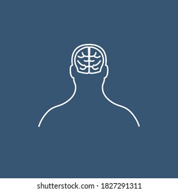 Icono médico lineal del cerebro humano. Ilustración vectorial del hombre con símbolo cerebral. Plantilla de diseño para logotipo o terapia médica para dolor de cabeza o enfermedades cerebrales, tomografía o exploración cerebral