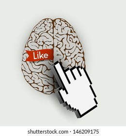 Human brain with link selection hand computer cursor.  Vector concept