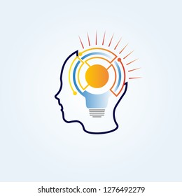 Human brain logo with bulb icon templates, vector logo technology for business corporate, network,  elements, 